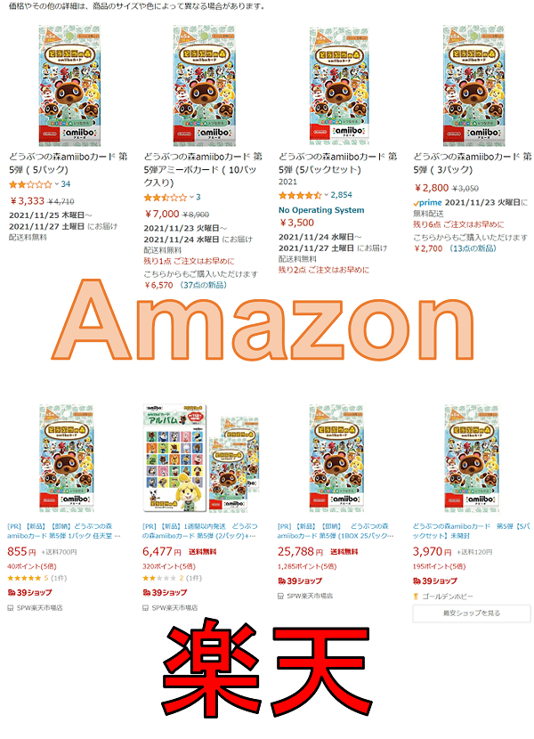 Amazonと楽天の値段